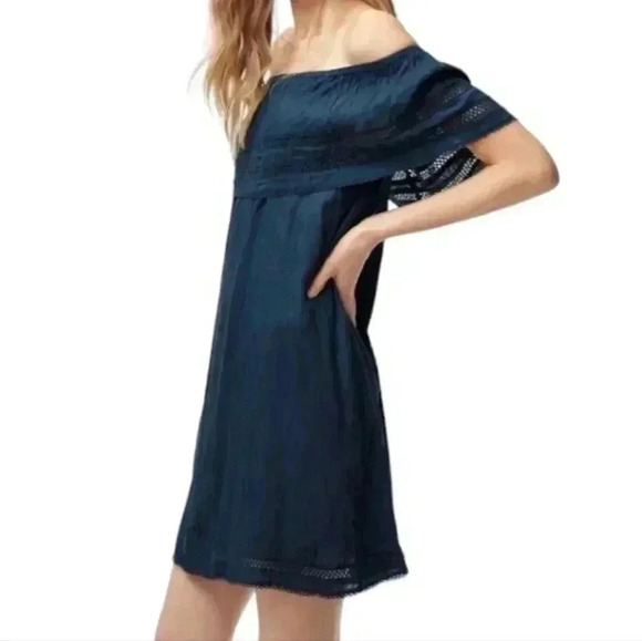 Aritzia Wilfred Emmie Dress Dark Romantic Womens S Navy Broderie Prairie Boho - Picture 3 of 12